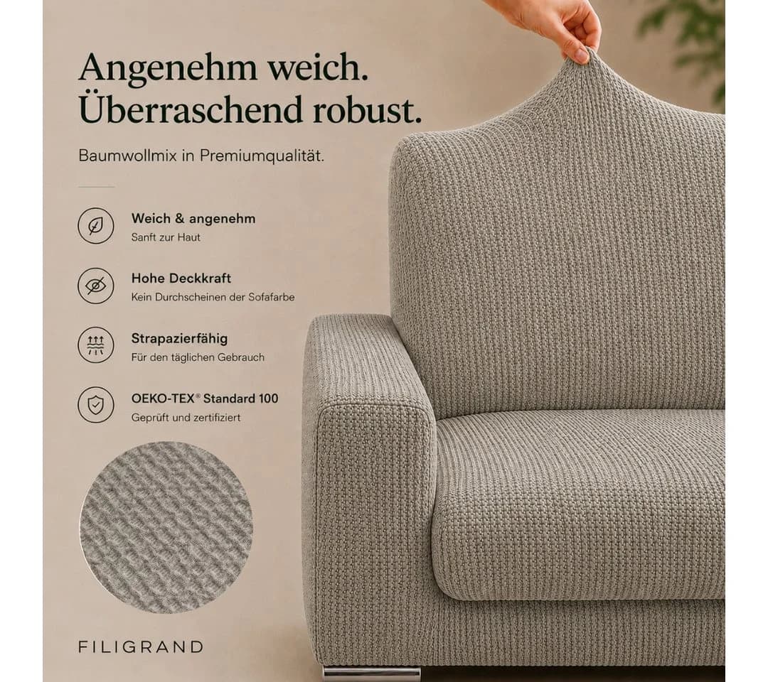 Belmarti Sofahusse 1-teilig L-Form mit Ottomane Grau Elastisch - Bild 3