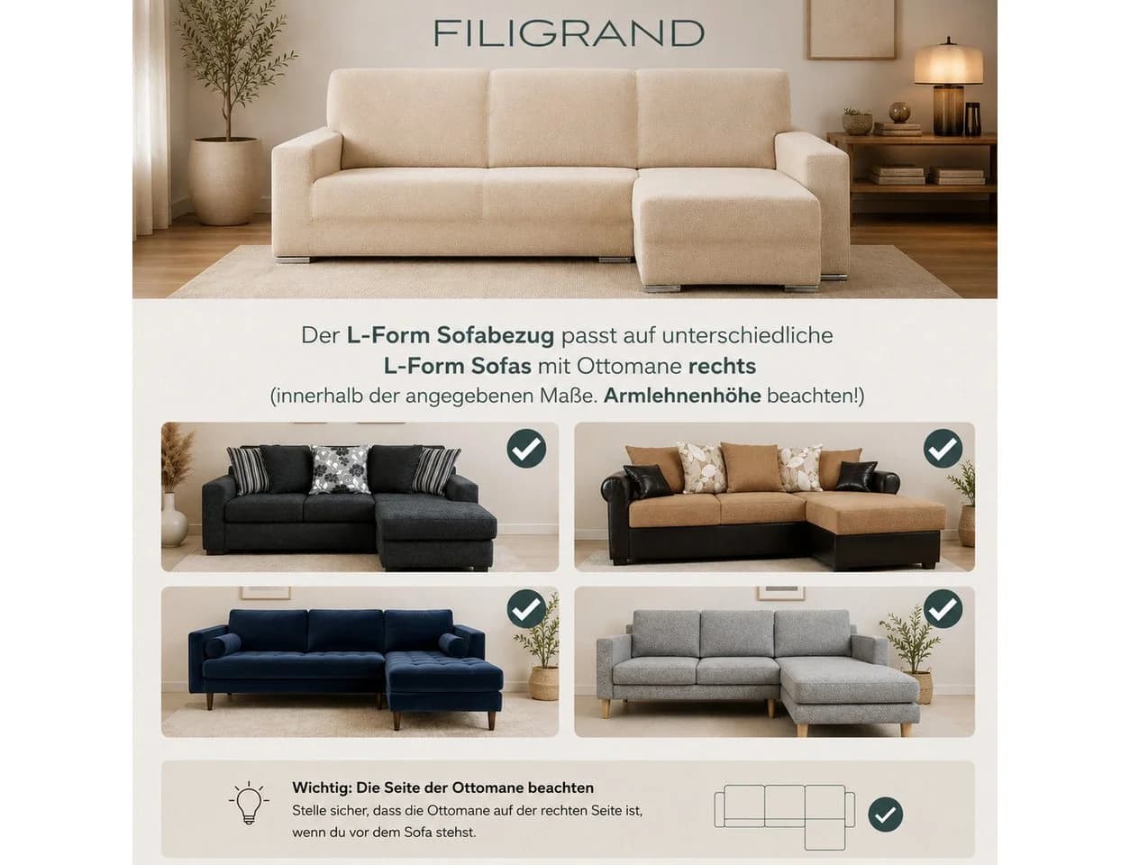 Belmarti Sofahusse 1-teilig L-Form mit Ottomane Grau Elastisch - Bild 5