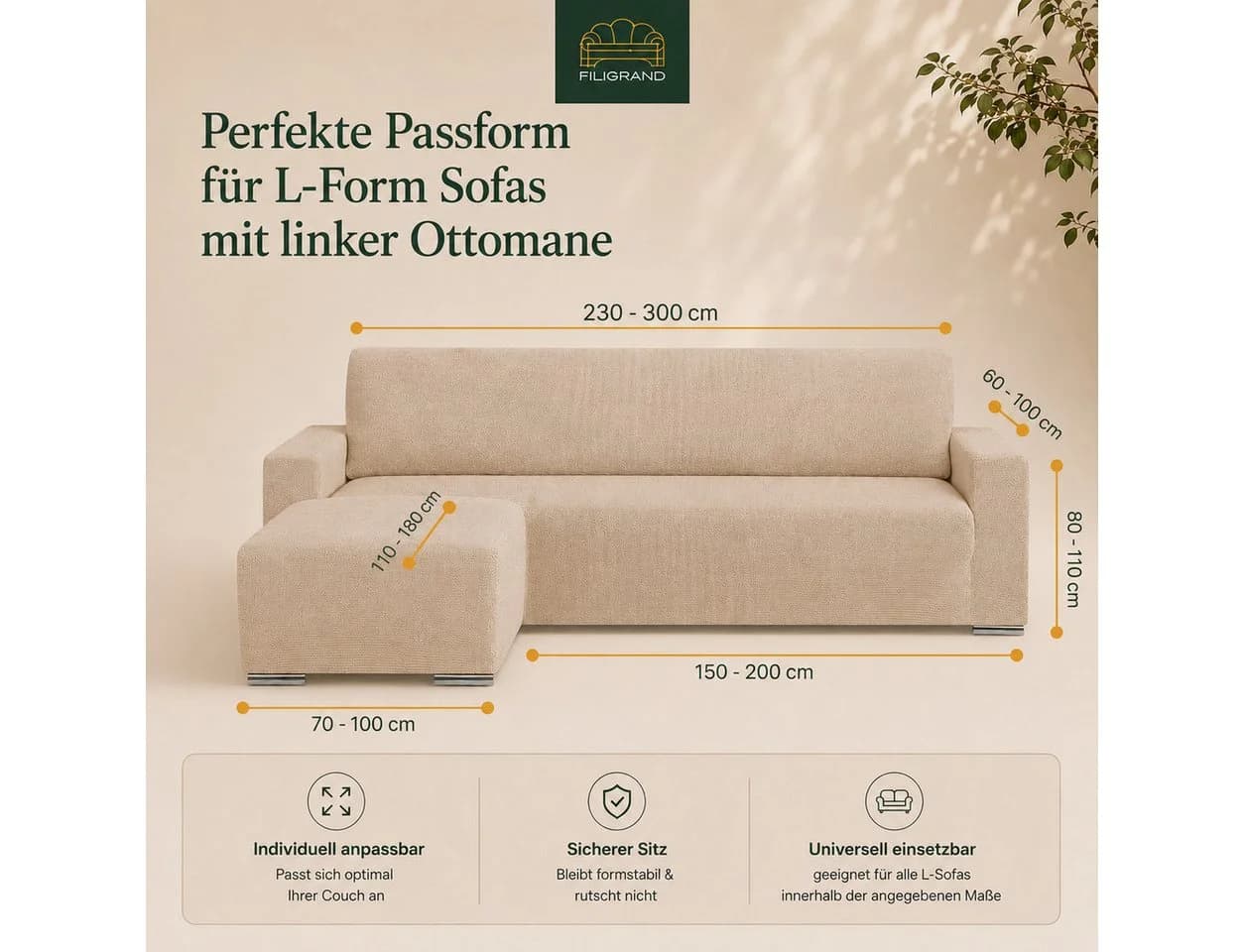 Belmarti Sofahusse 1-teilig für L-Form mit Ottomane, Baumwollmix, Grün