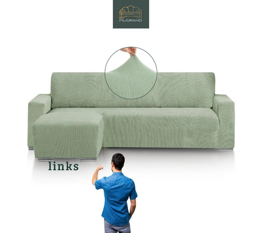 Belmarti Sofahusse 1-teilig für L-Form mit Ottomane, Baumwollmix, Grün - Bild 2