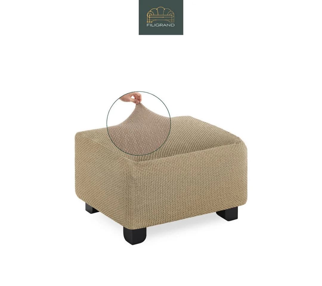 Belmarti Hockerbezug Beige Spanische Handarbeit Baumwollmix - Bild 2
