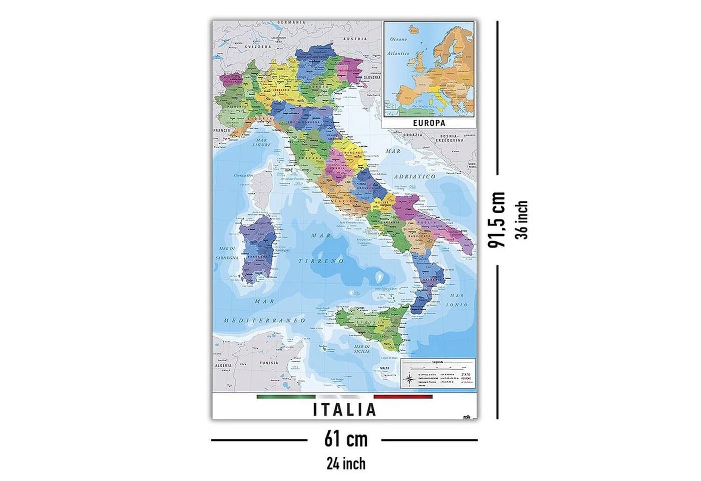 Grupo Erik Mappa Italia Fisico Politico Karte von Italien 61 x 91,5 cm - Bild 5