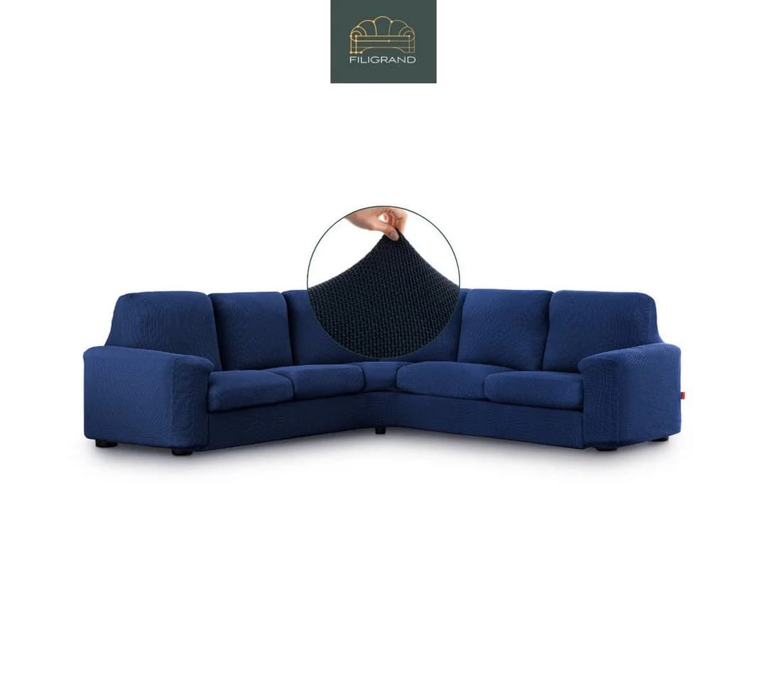 Belmarti Ecksofahusse 1-teilig Blau Elastischer Baumwollmix - Bild 2