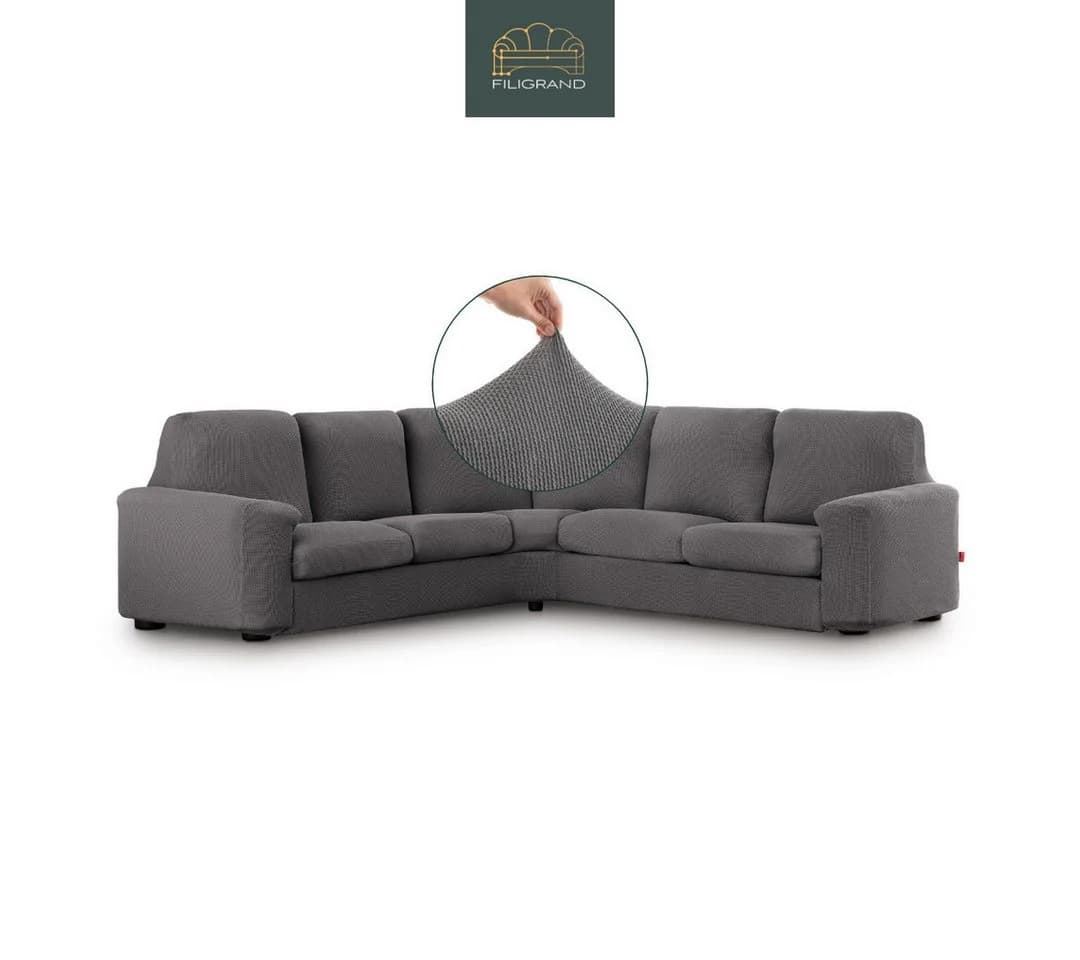 Belmarti Ecksofahusse Grau Elastischer Bezug Baumwollmix - Bild 2