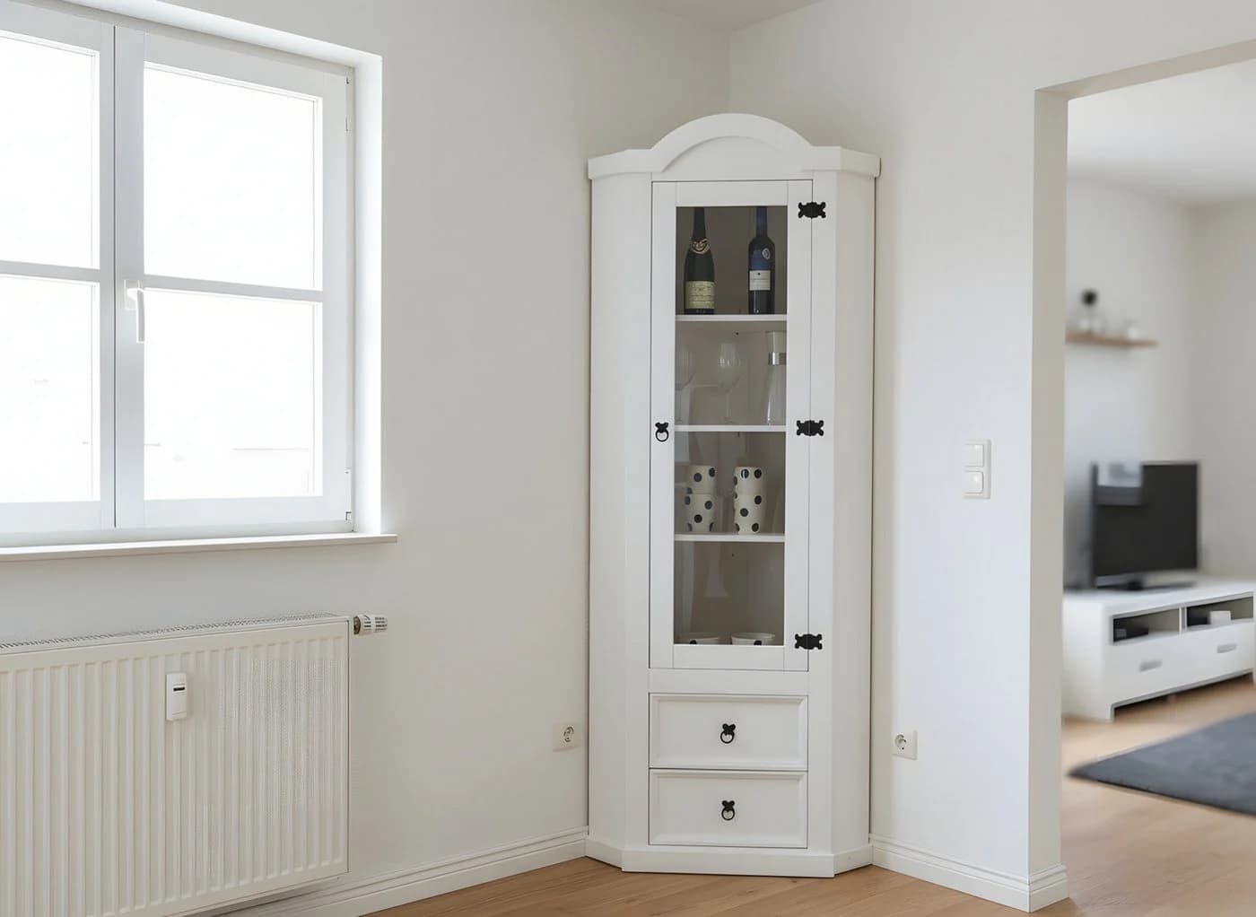 ebuy24 Vitrine New Mexico Eckschrank Weiß mit Glastür und 2 Schubladen - Bild 3
