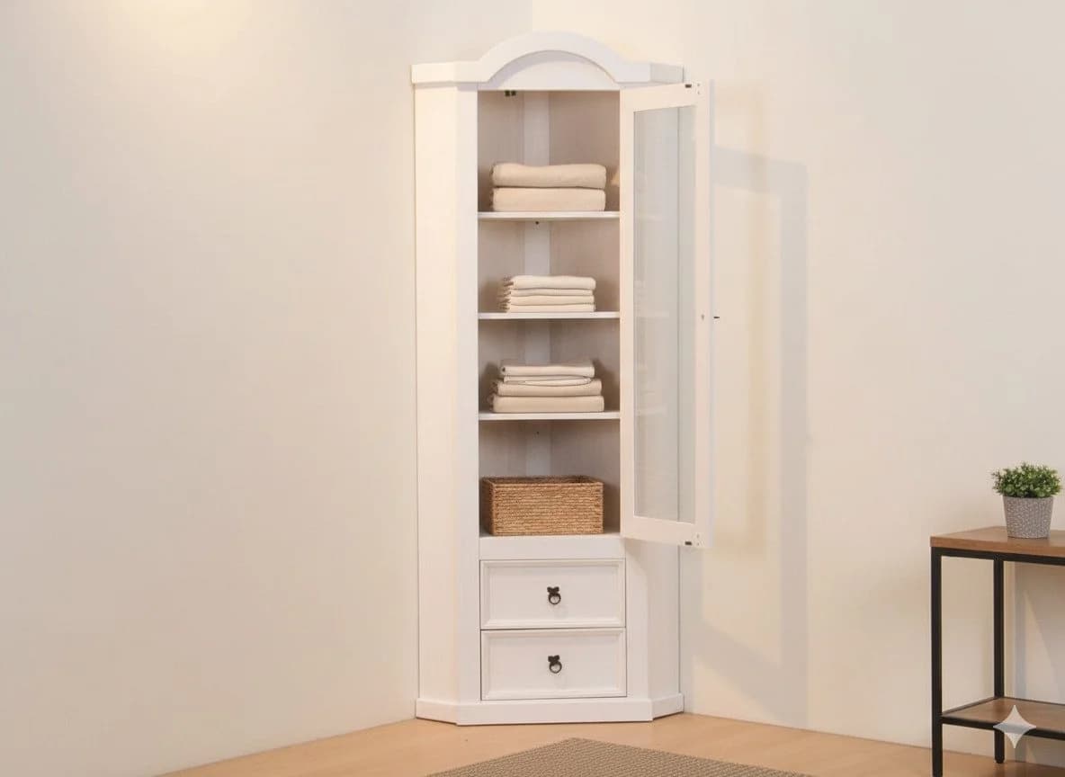 ebuy24 Vitrine New Mexico Eckschrank Weiß mit Glastür und 2 Schubladen - Bild 4