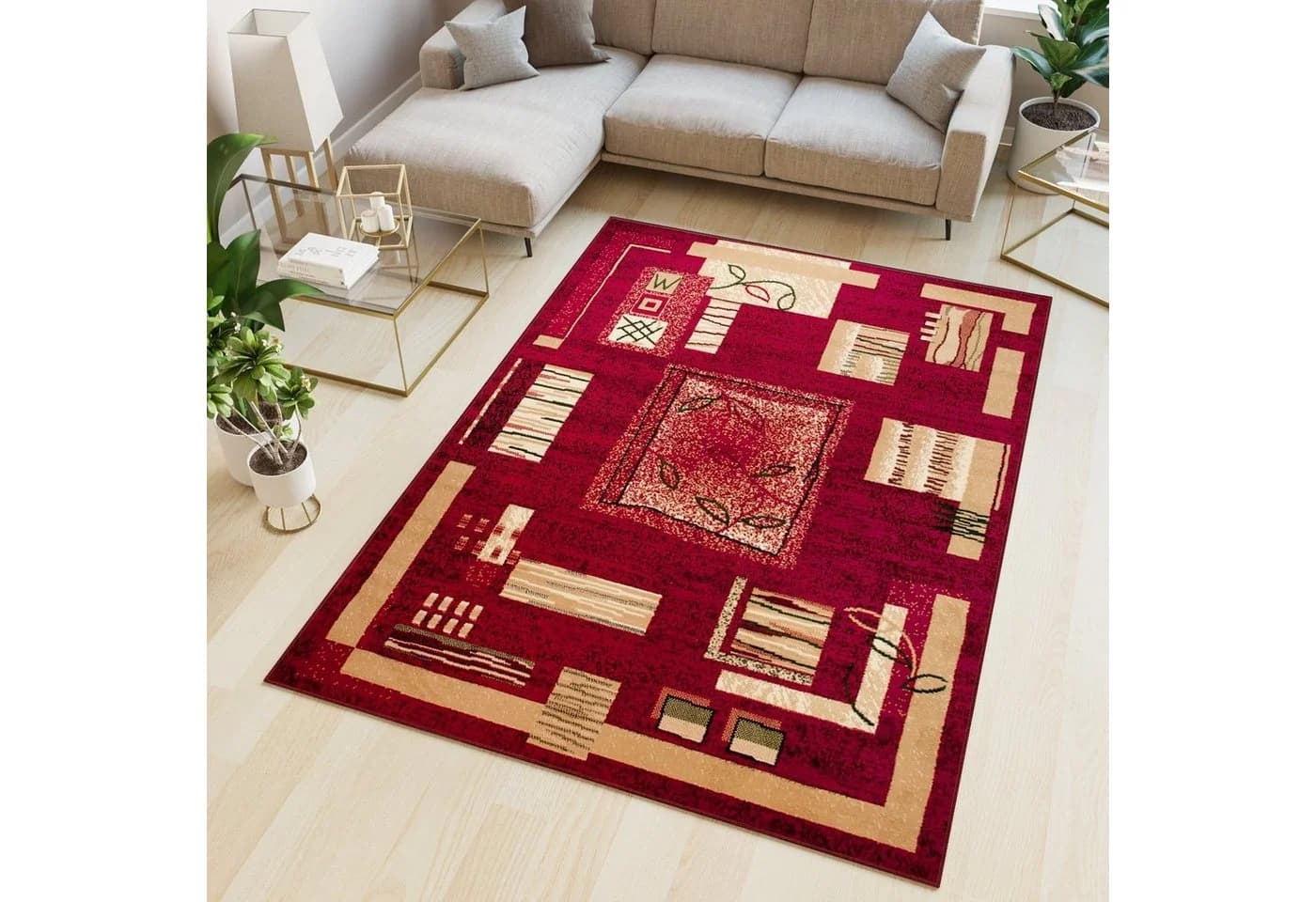 Tapiso Teppich ATLAS Rot Abstrakt Klassisches Design