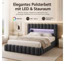 Simurq Polsterbett 140x200 cm Grau mit LED, Stauraum & USB Bild 1