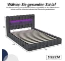 Simurq Polsterbett 140x200 cm Grau mit LED, Stauraum & USB Bild 5