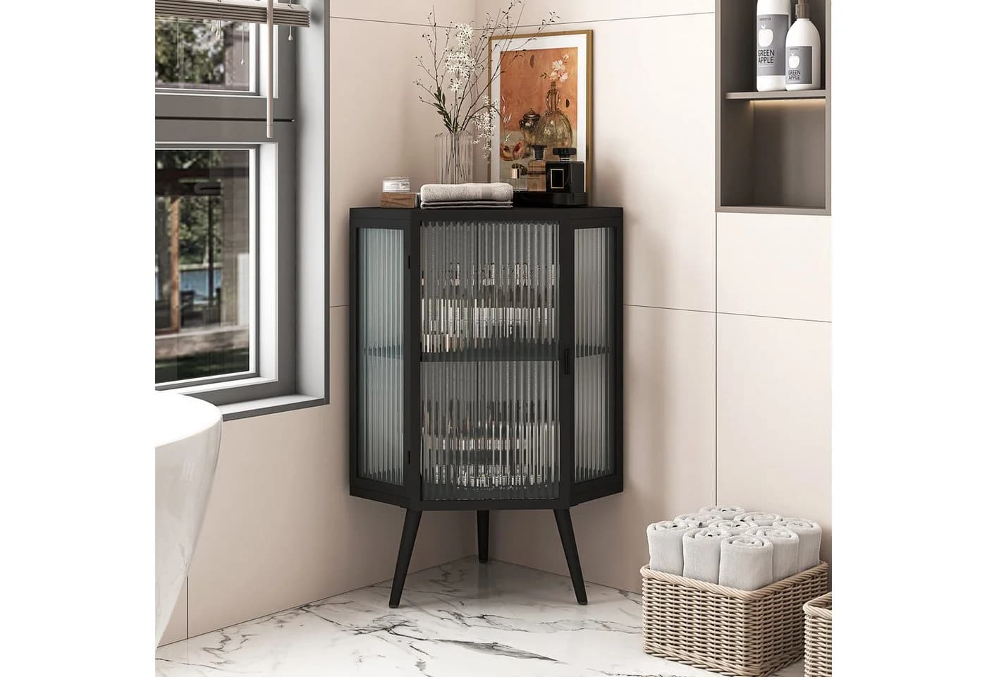 Celya Eck-Unterschrank mit Glas-Tür und verstellbarem Regal, Schwarz - Bild 2