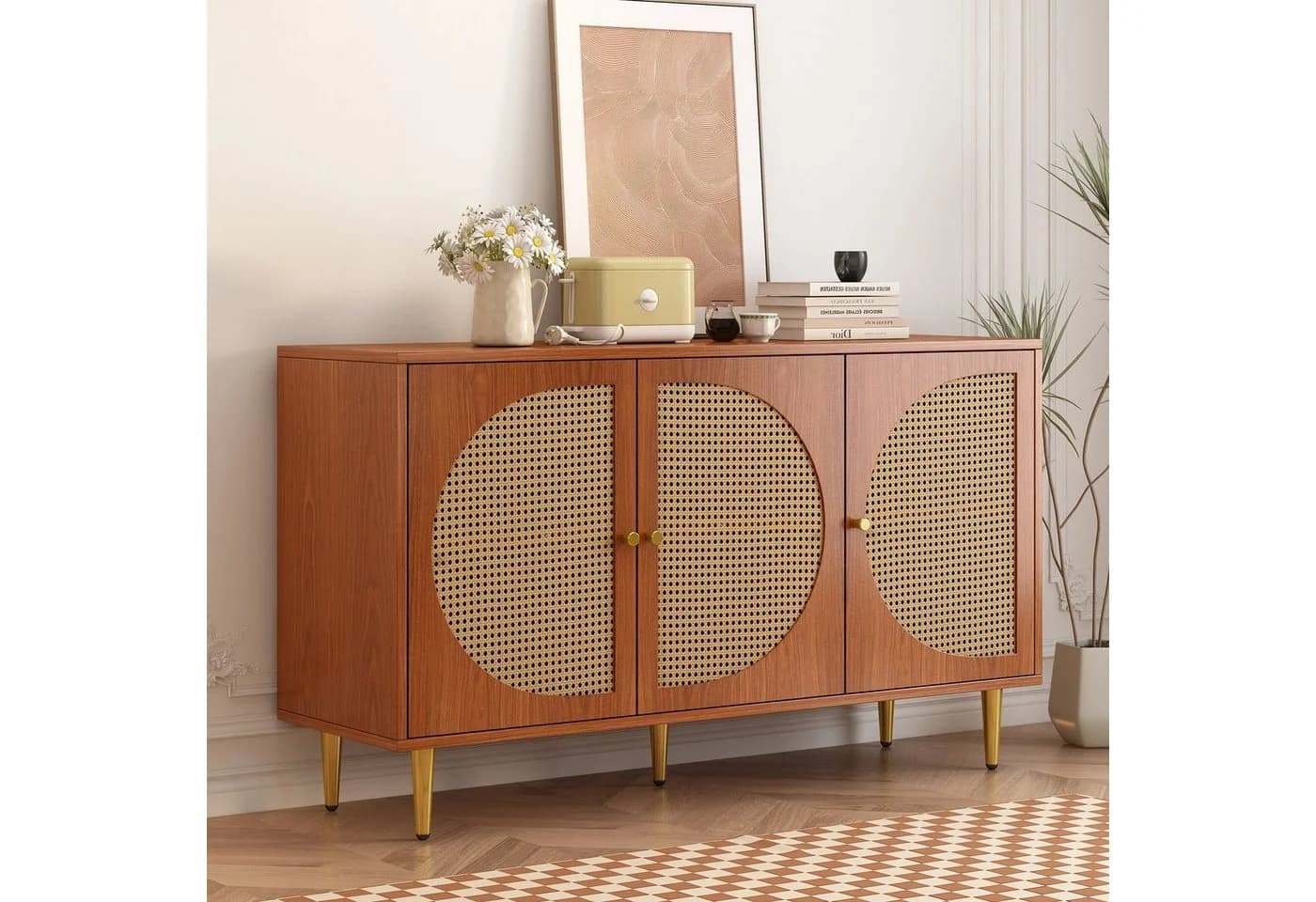Celya Sideboard mit 3 Rattan-Türen und Metallgriffen