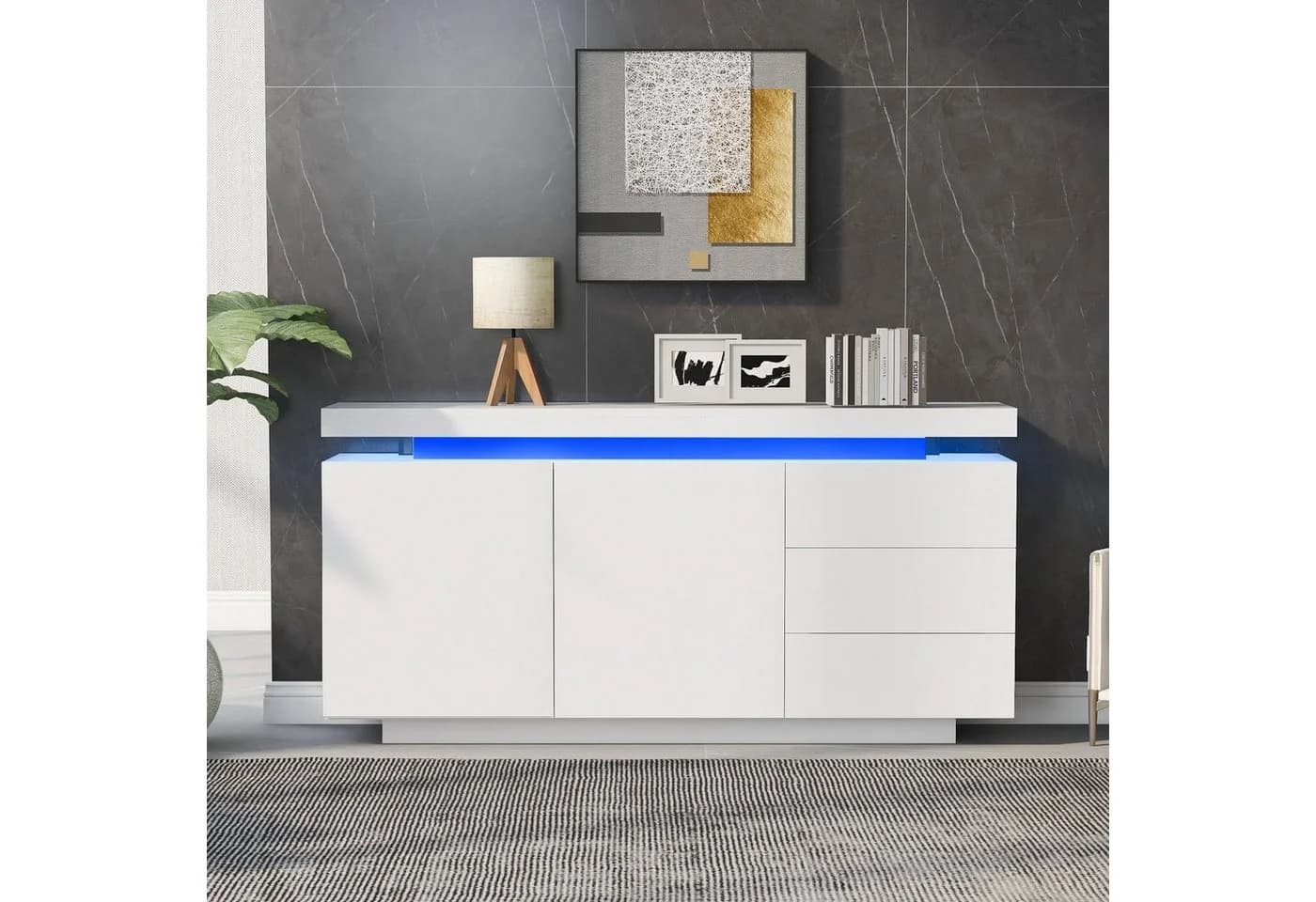 Celya TV-Schrank Sideboard weiß LED Hochglanz - Bild 3