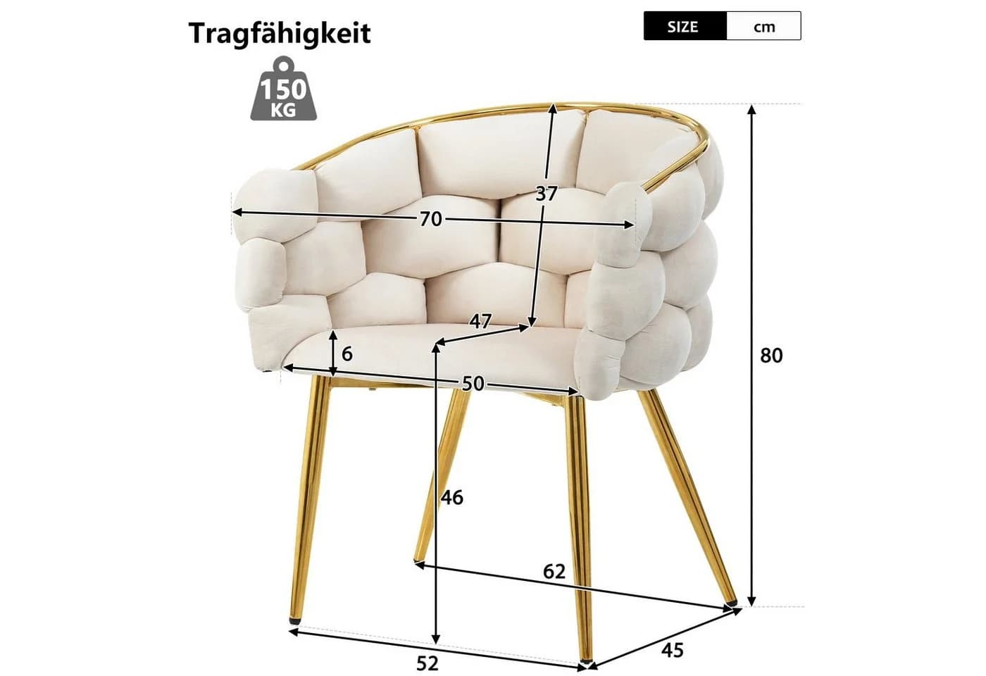 Celya Esszimmerstuhl Samt Beige Gold Metallbeine - Bild 5