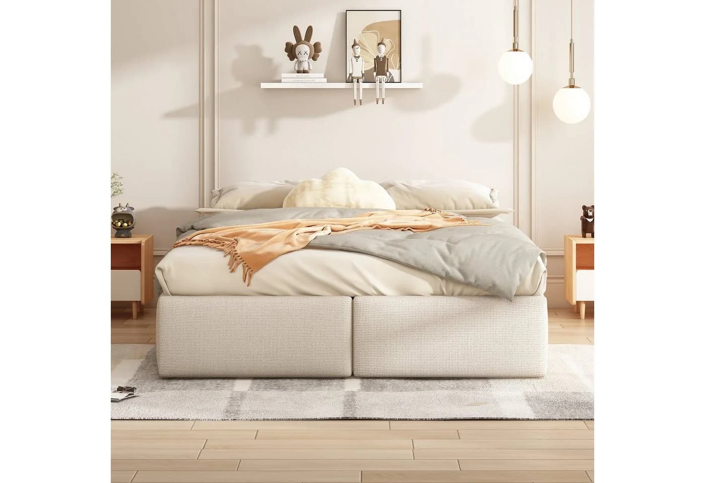 Celya Polsterbett Plattformbett Beige mit 2 Schubladen - Bild 3
