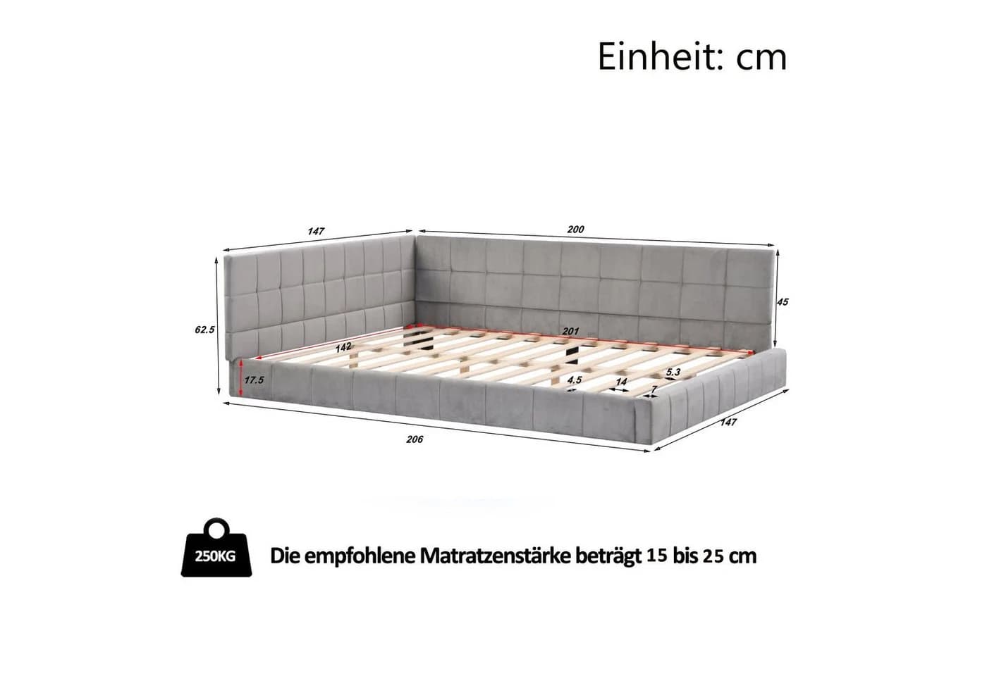 Celya Polsterbett Schlafsofa 140x200 cm Grau Samtstoff - Bild 3