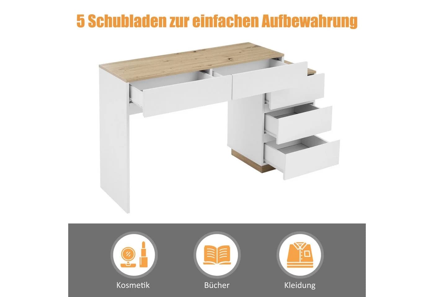 Celya Schminktisch mit 5 Schubladen für Schlafzimmer - Bild 5