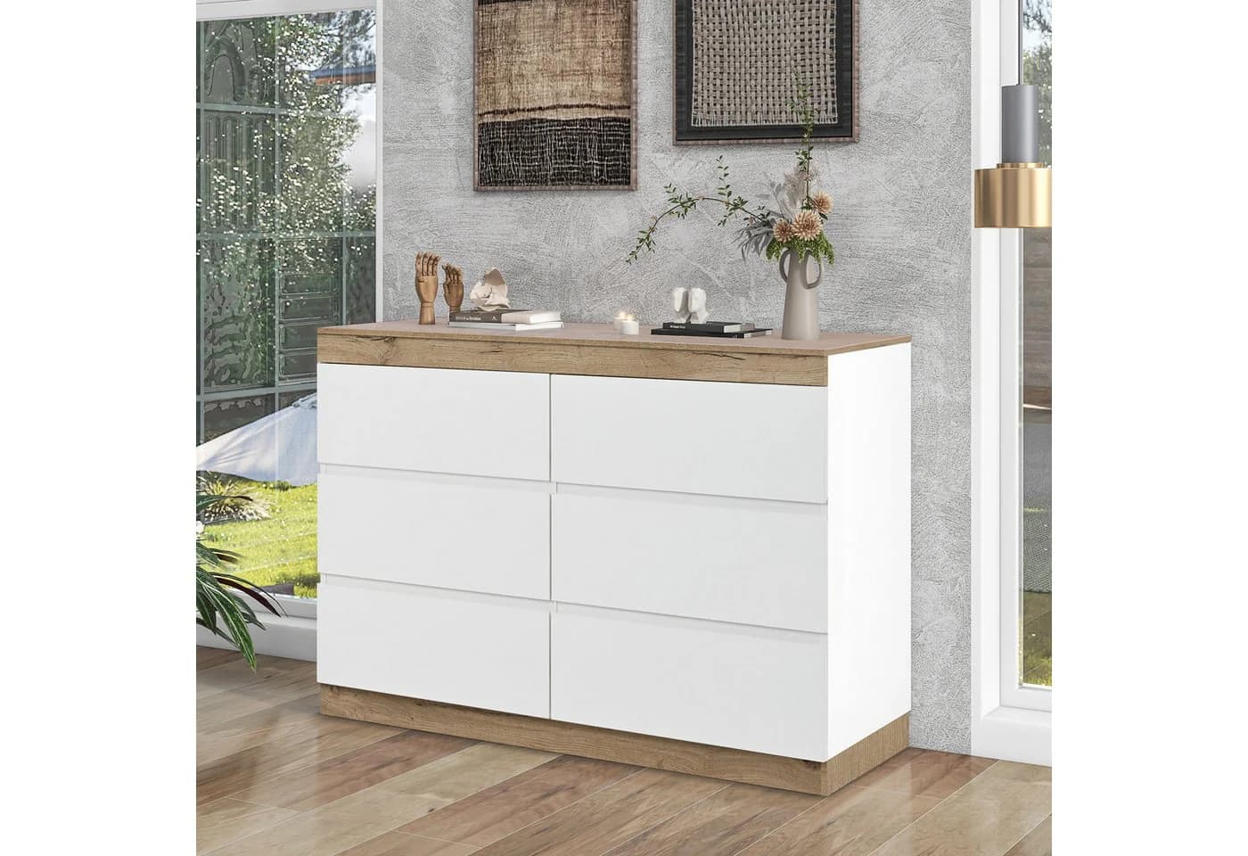 Celya Sideboard Kommode 6 Schubladen Weiß Modern - Bild 4