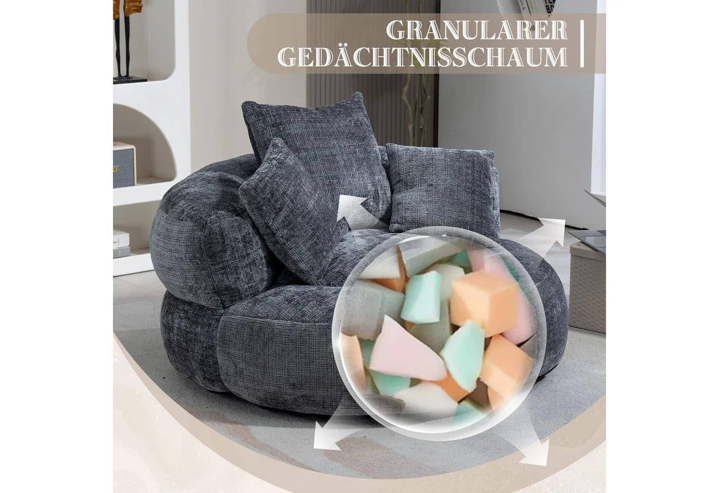 Celya Sitzsack Lazy Sofa Grau mit 3 Kissen Ergonomisch - Bild 3