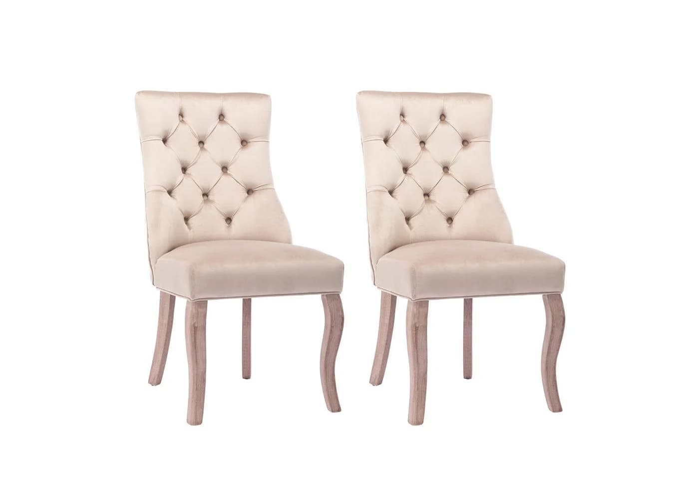 Celya Esszimmerstuhl Beige Samt mit Knopfsteppung & Massivholzgestell - Bild 2