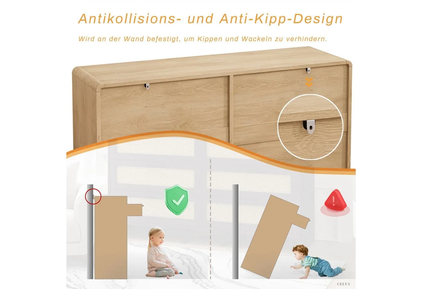 Celya Kommode 130cm Rattan Kommode mit 6 Schubladen - Bild 5