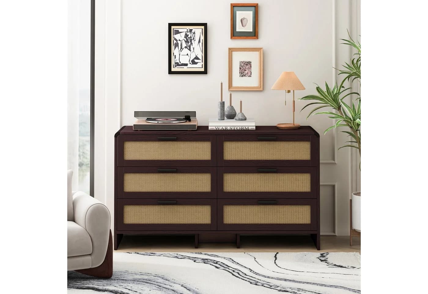 Celya Kommode 130cm Rattan Kommode mit 6 Schubladen Braun - Bild 2