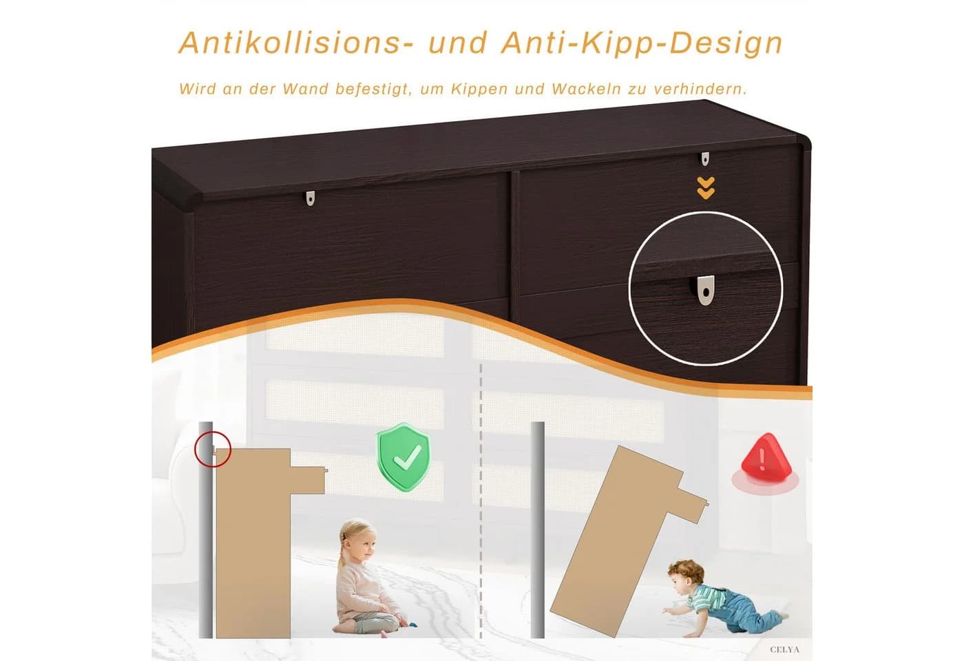 Celya Kommode 130cm Rattan Kommode mit 6 Schubladen Braun - Bild 5