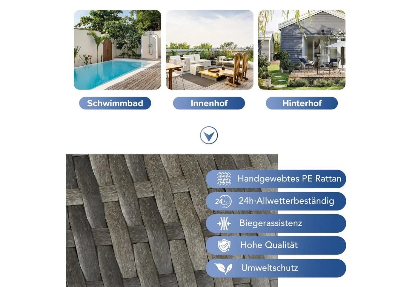 Celya Sonneninsel Outdoor Grau PE-Rattan mit verstellbarem Baldachin - Bild 5