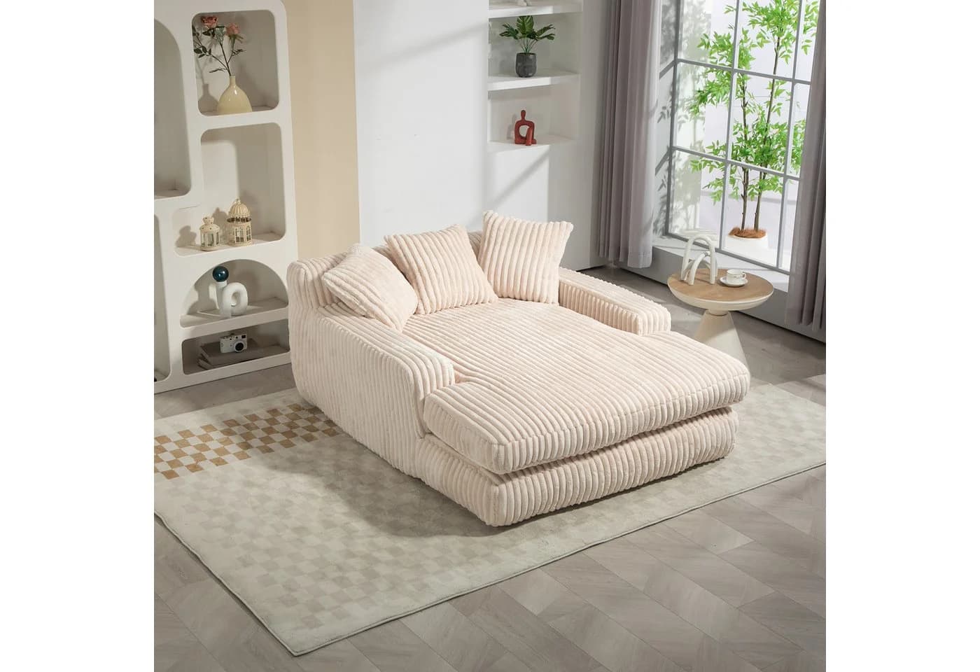 Celya Sofa Cord-Schlafsofa mit 3 Kissen Beige Einzelsitz-Bodensofa Loungesofa - Bild 2