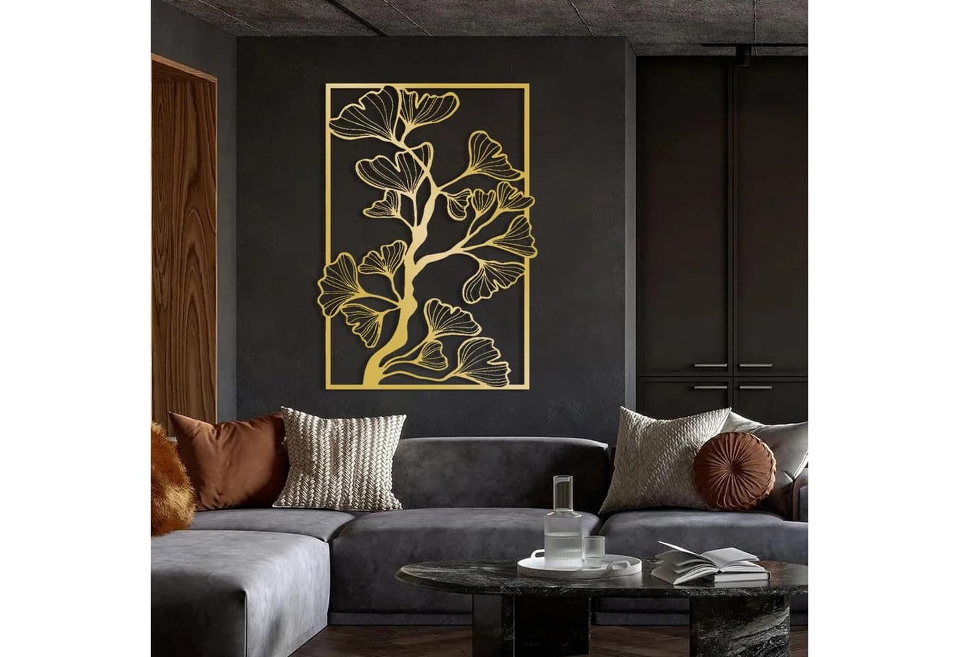 Jumpeak Ginkgozweig Wanddeko Metall Silber Minimalistisch - Bild 3