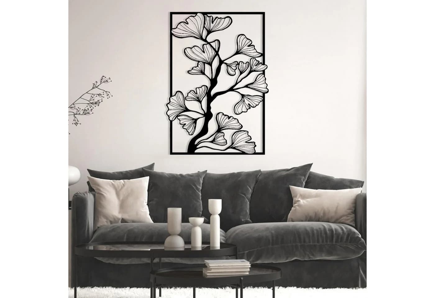 Jumpeak Ginkgozweig Wanddeko Metall Silber Minimalistisch - Bild 5