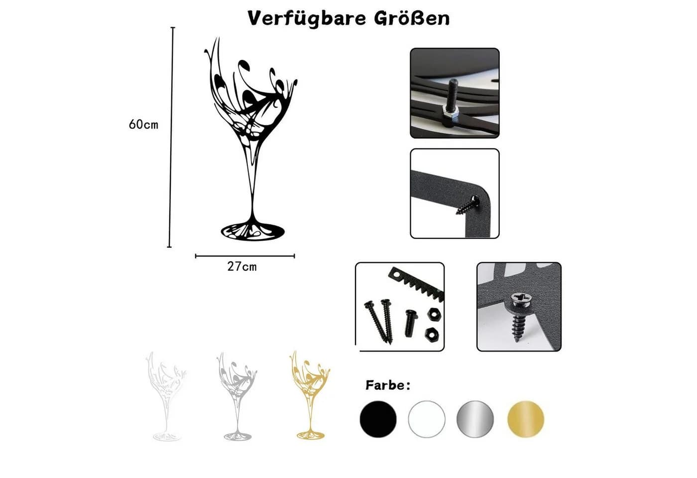 Jumpeak Wanddekoobjekt Weinglas Metall Wanddekor, Abstrakte Dekoration - Bild 5