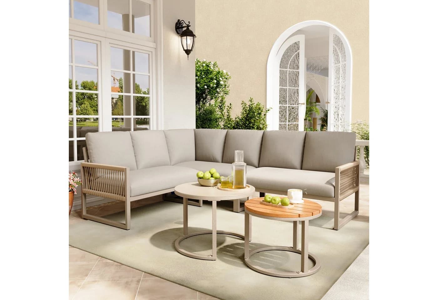 Celya Gartenlounge-Set 7-tlg. Beige mit verstellbaren Beinen - Bild 2