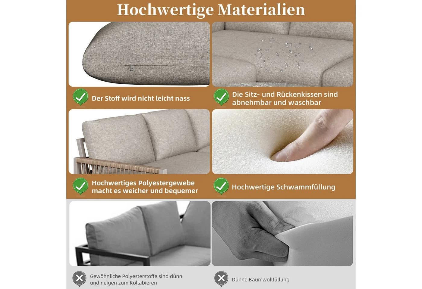 Celya Gartenlounge-Set 7-tlg. Beige mit verstellbaren Beinen - Bild 3