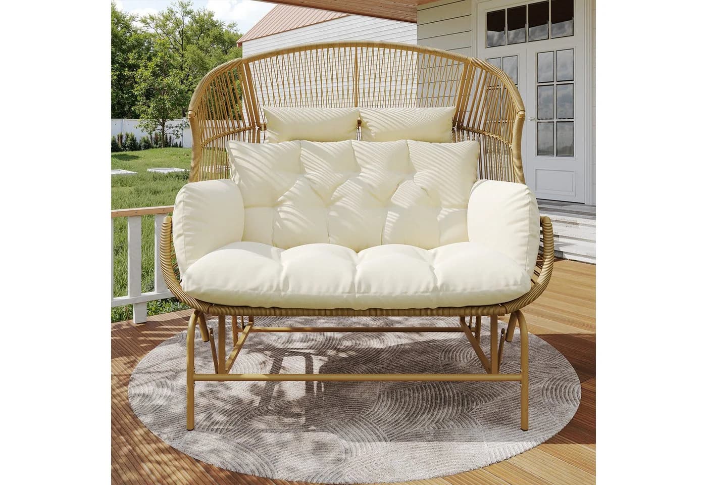 Celya Garten-Schaukelstuhl für 2 Personen, PE-Rattan Metallrahmen, braun - Bild 2