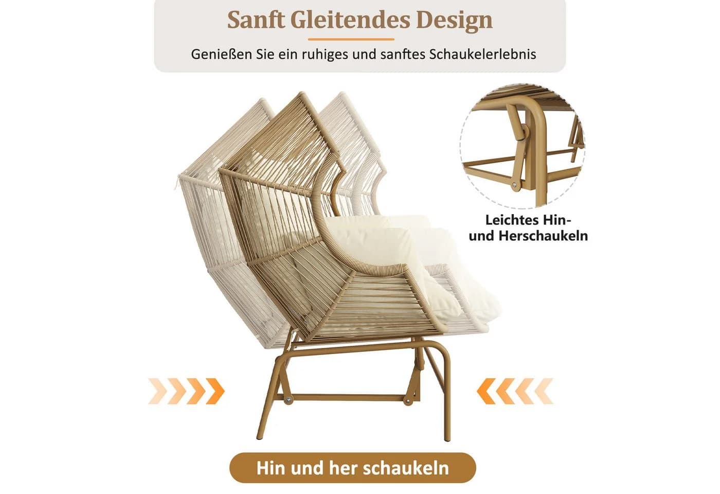 Celya Garten-Schaukelstuhl für 2 Personen, PE-Rattan Metallrahmen, braun - Bild 3