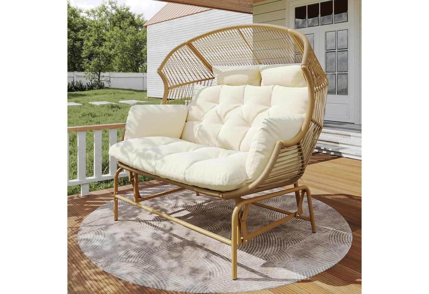 Celya Garten-Schaukelstuhl für 2 Personen, PE-Rattan Metallrahmen, braun - Bild 5