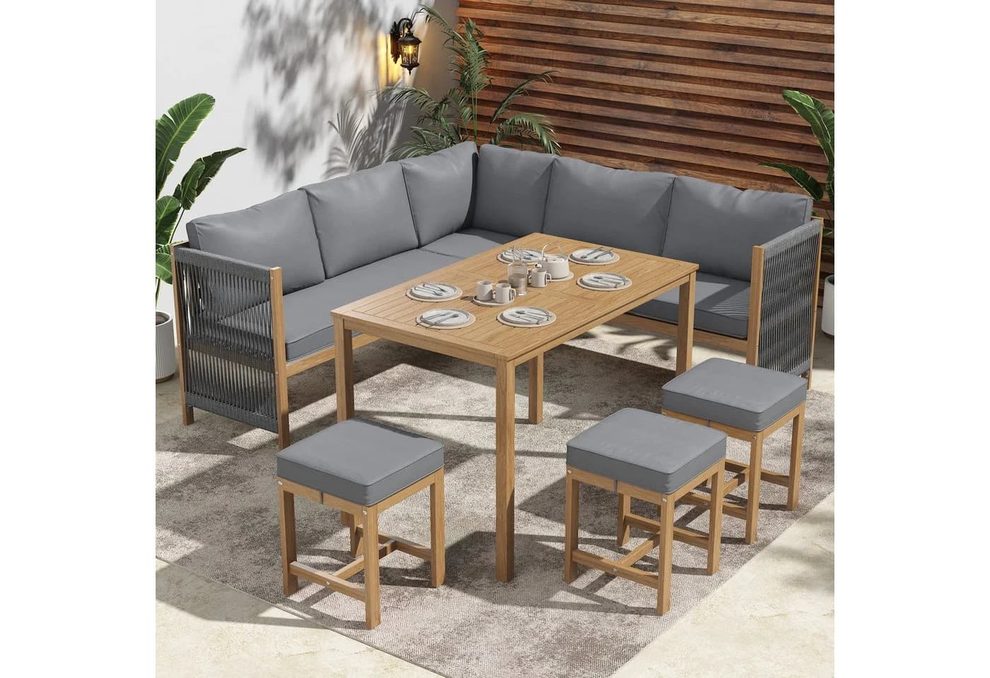 Celya Gartenlounge-Set 8-tlg. Grau/Natur Akazie Polyrattan - Bild 5