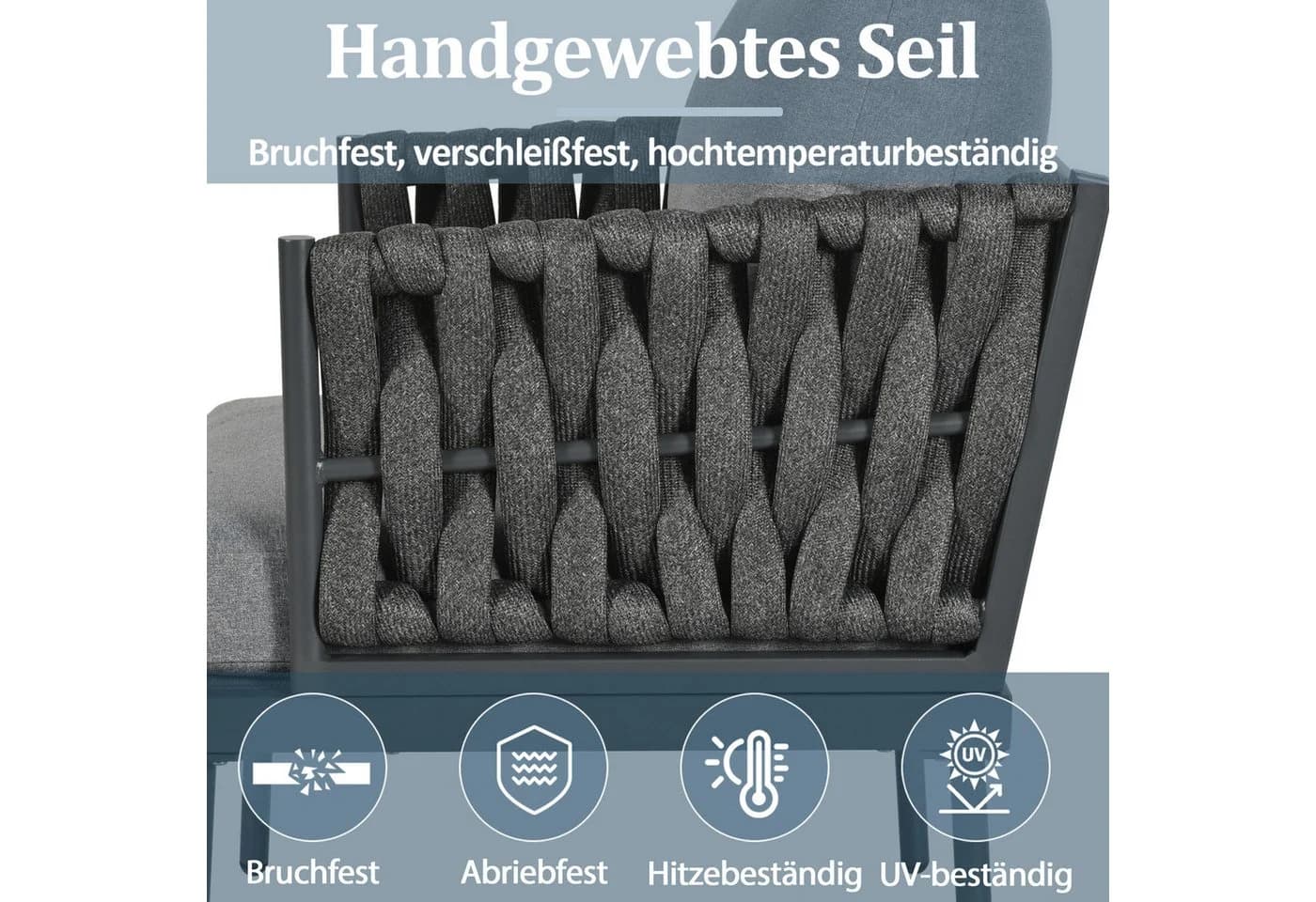 Celya Gartenlounge-Set 5-tlg. Grau mit Sofa, Sesseln & Glastisch - Bild 5