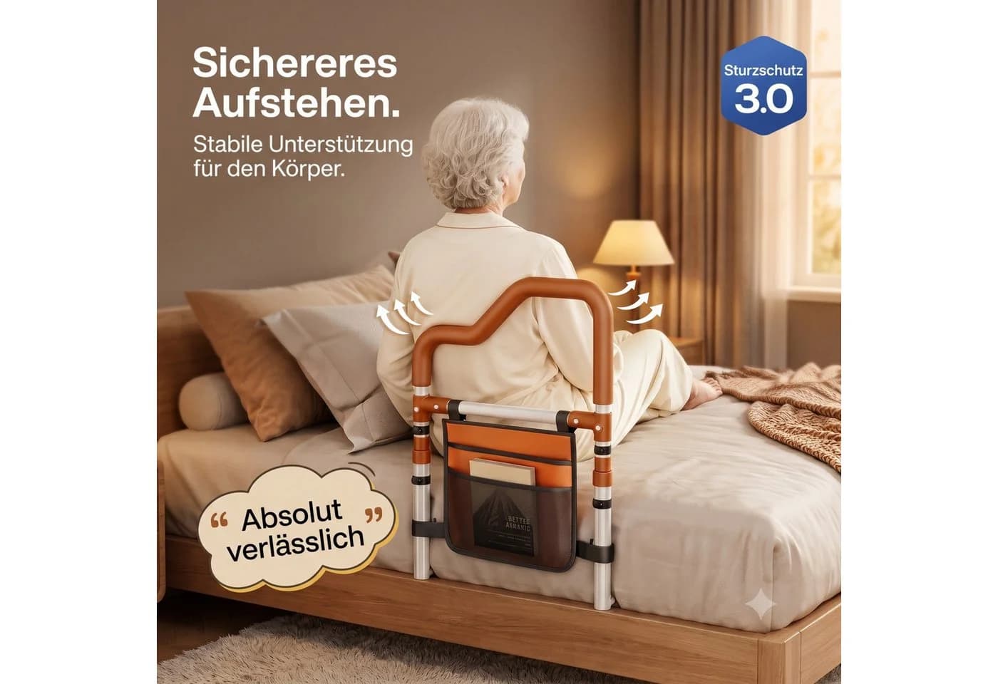 Jumpeak Bett-Aufstehhilfe höhenverstellbar braun bohrfrei - Bild 3