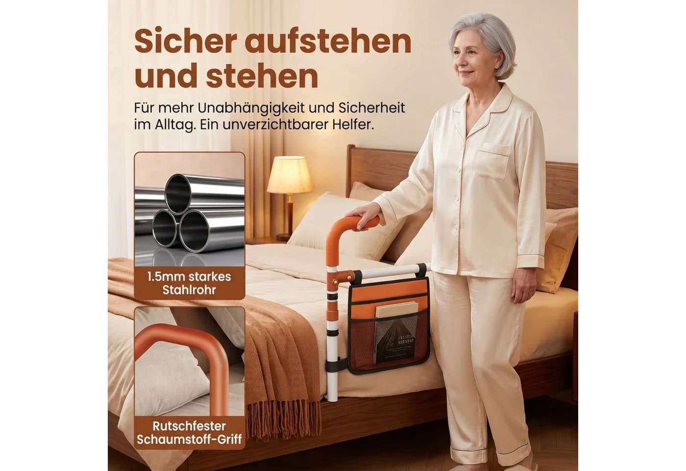 Jumpeak Bett-Aufstehhilfe höhenverstellbar braun bohrfrei - Bild 4