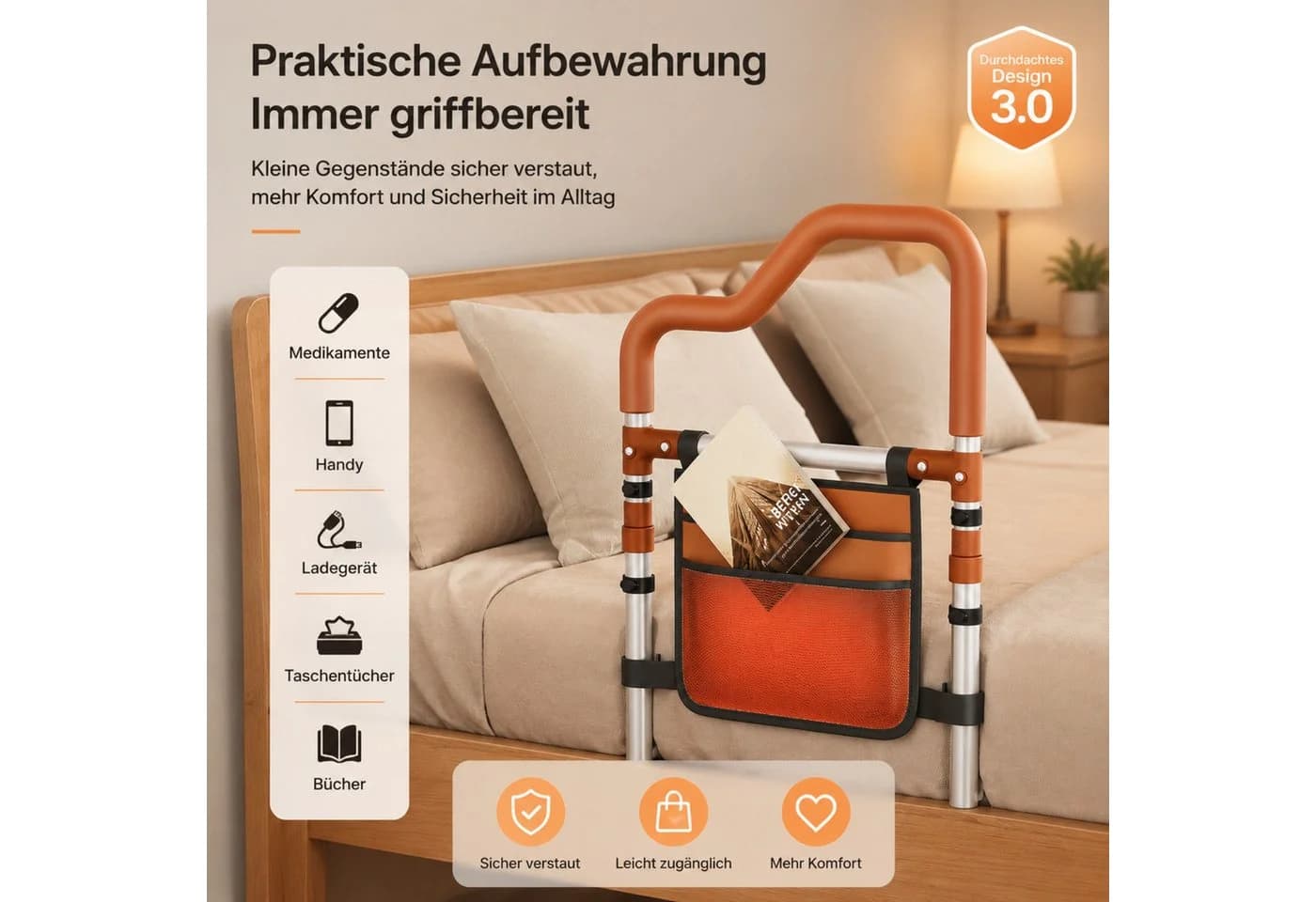 Jumpeak Bett-Aufstehhilfe höhenverstellbar braun bohrfrei - Bild 5
