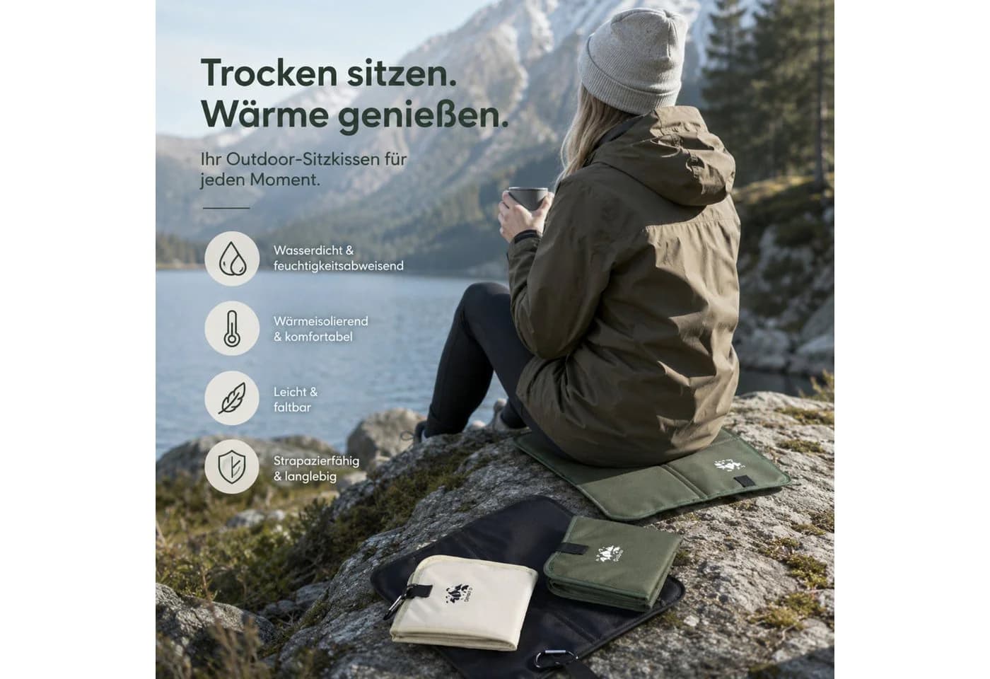Jumpeak Sitzkissen Camping Outdoor Wasserdicht Faltbar Oxford Schwarz - Bild 4