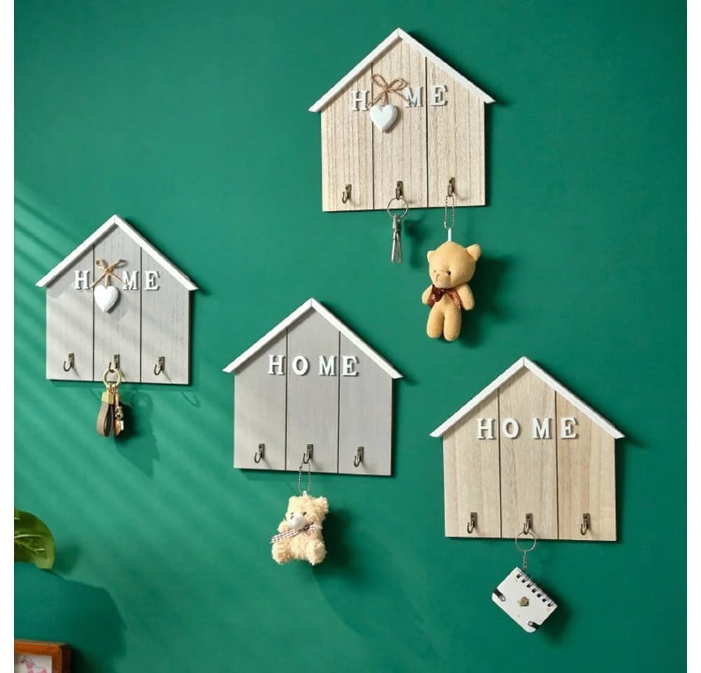 Jumpeak Schlüsselbrett Wand ohne Bohren mit 3 Haken HOME Modell Beige