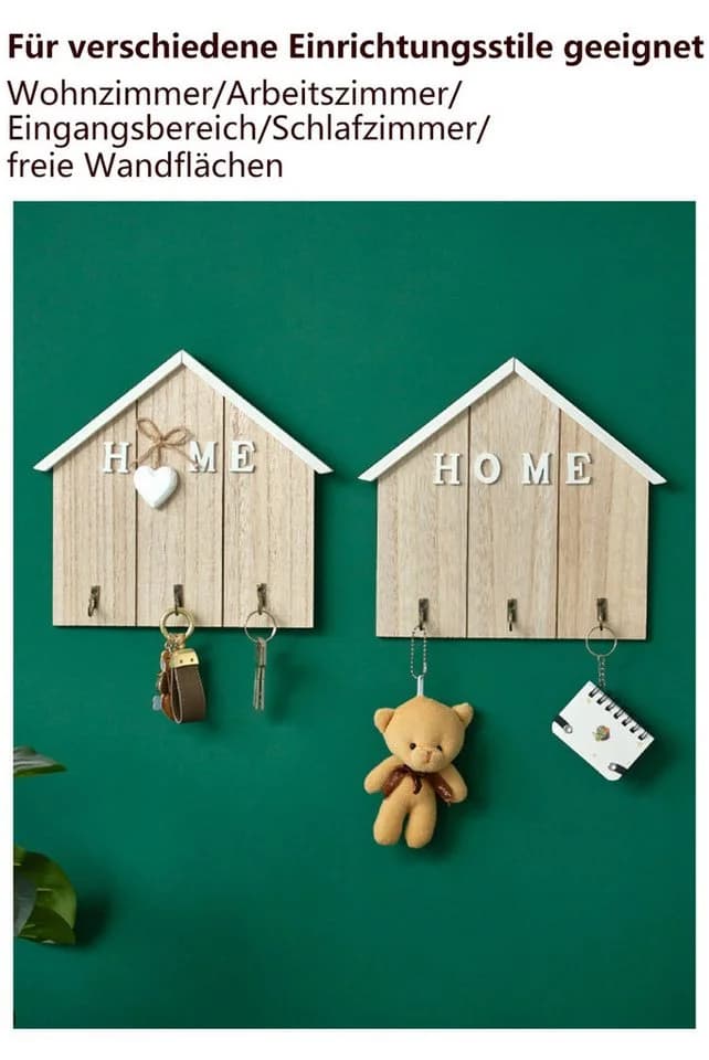 Jumpeak Schlüsselbrett Wand ohne Bohren mit 3 Haken HOME Modell Beige - Bild 3