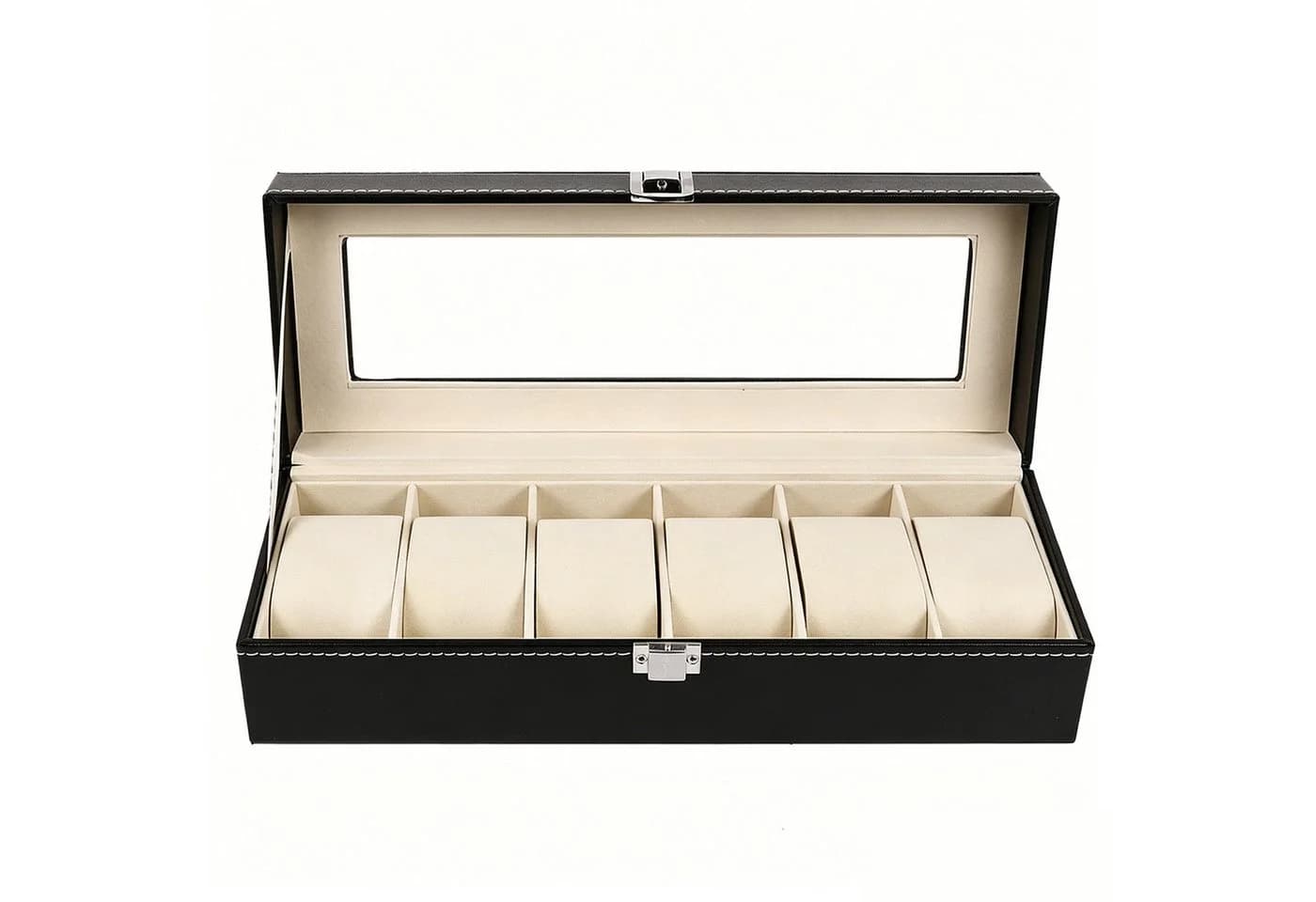 Jumpeak Uhrenbox Schwarz PU-Leder mit Glas-Sichtfenster - Bild 2