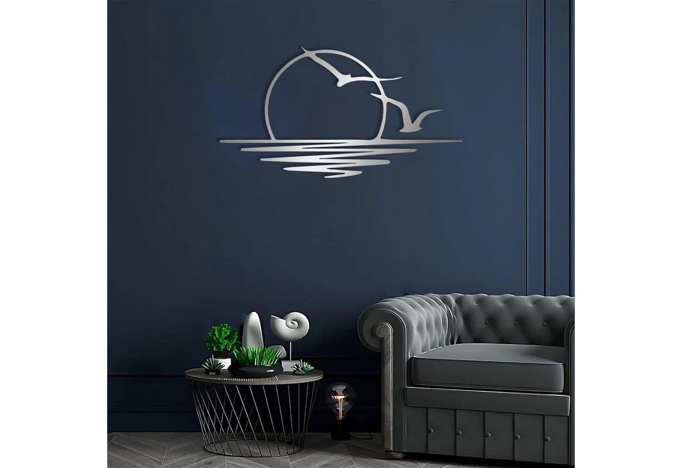 Jumpeak Wanddekoobjekt Sonne und Möwe Metall Kunst Wanddekor Silber - Bild 4