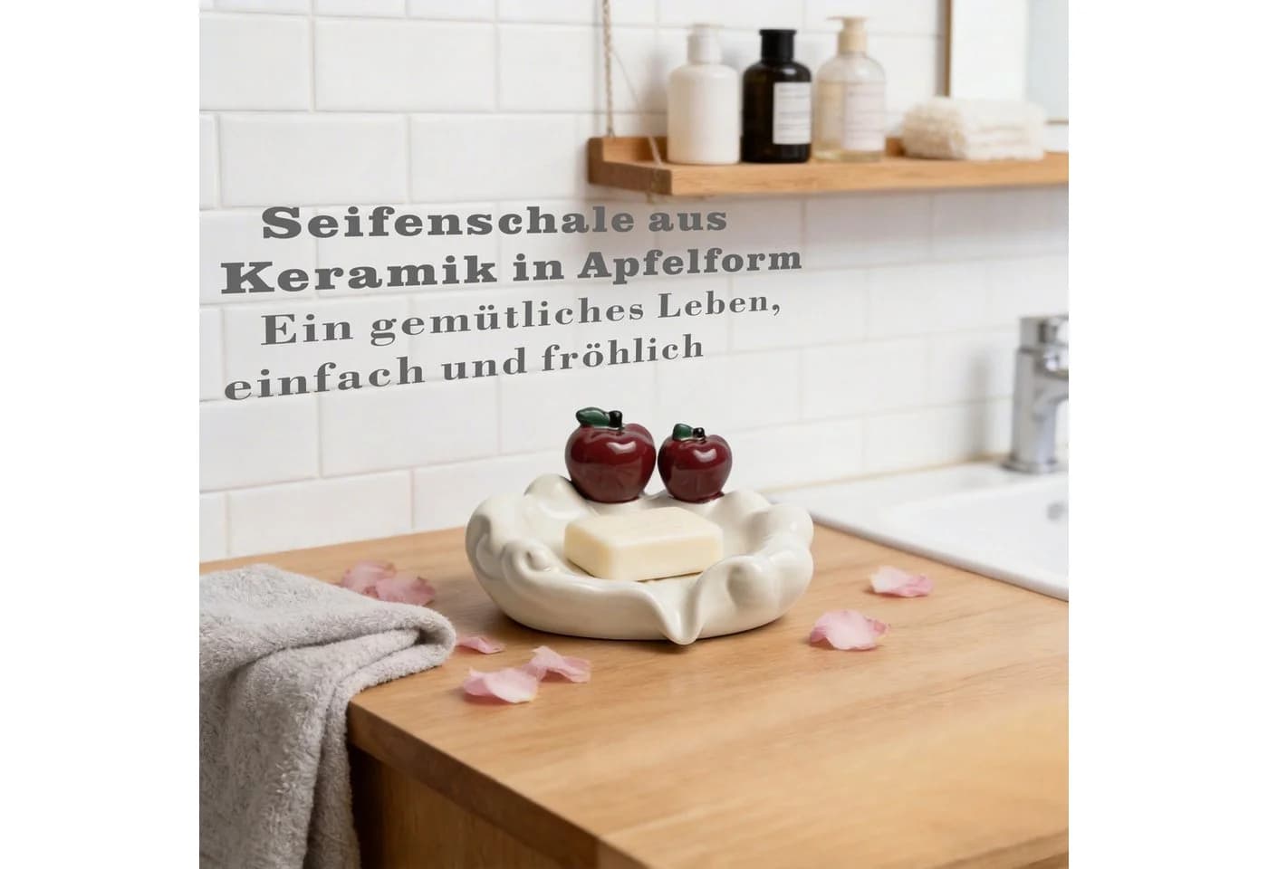 Jumpeak Seifenschale Keramik mit Abfluss Apfel-Design Schwarz/Weiß - Bild 5