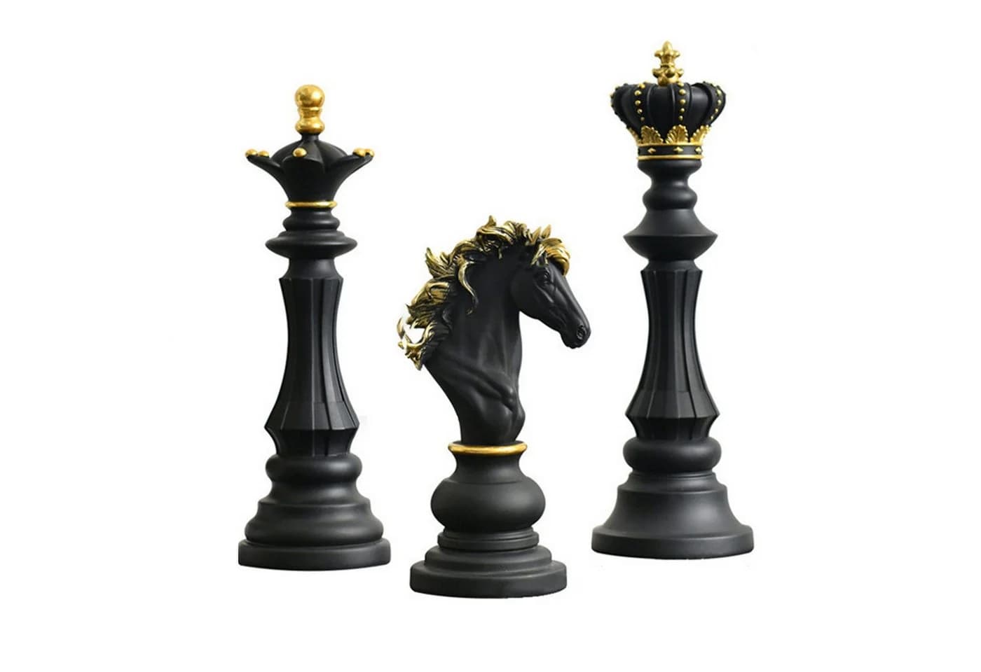 Jumpeak 3-teiliges Schachfiguren-Skulpturen-Set Schwarz/Weiß Kunstharz - Bild 2