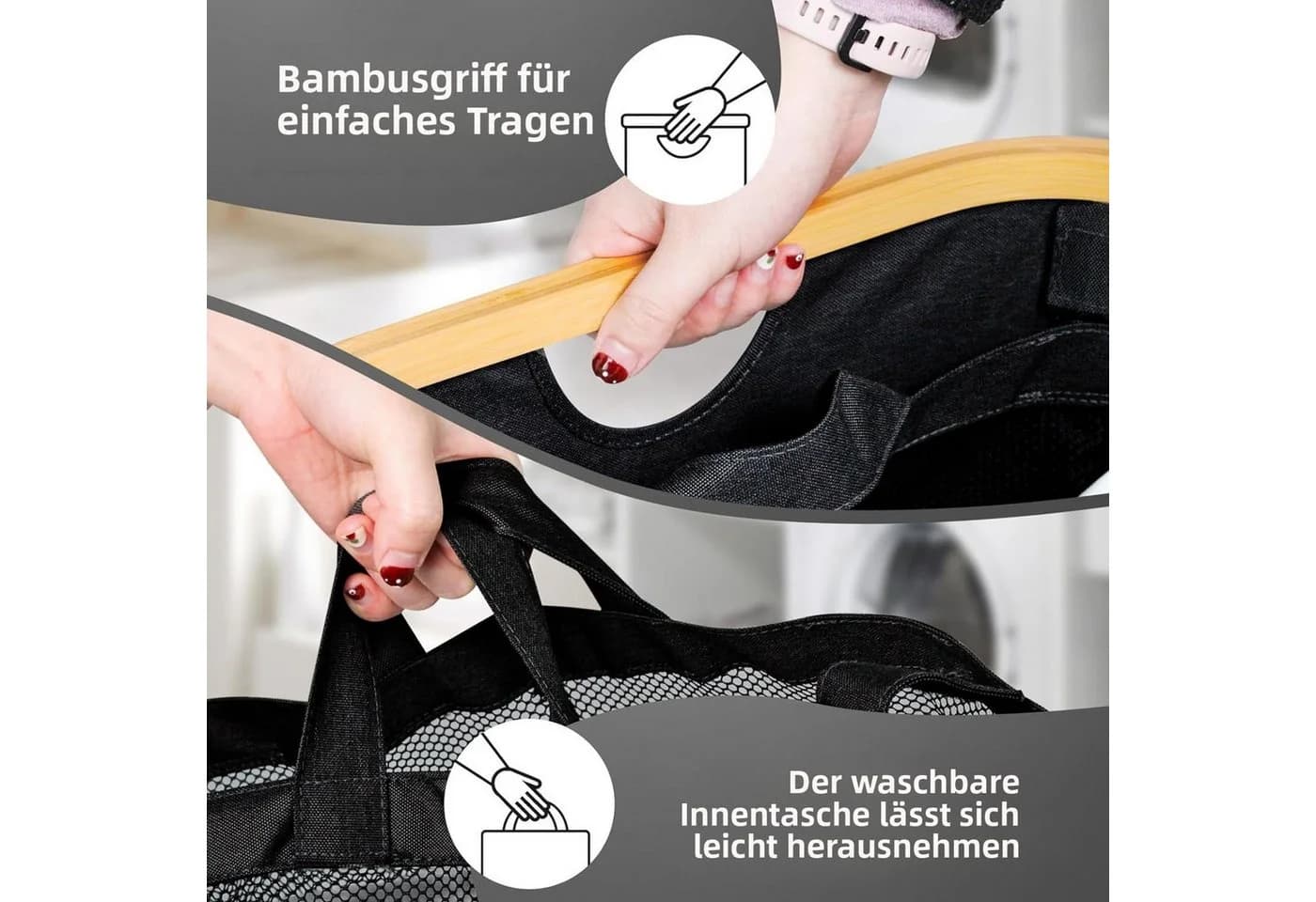 Jumpeak Wäschekorb 3 Fächer mit Deckel Faltbar - Bild 3