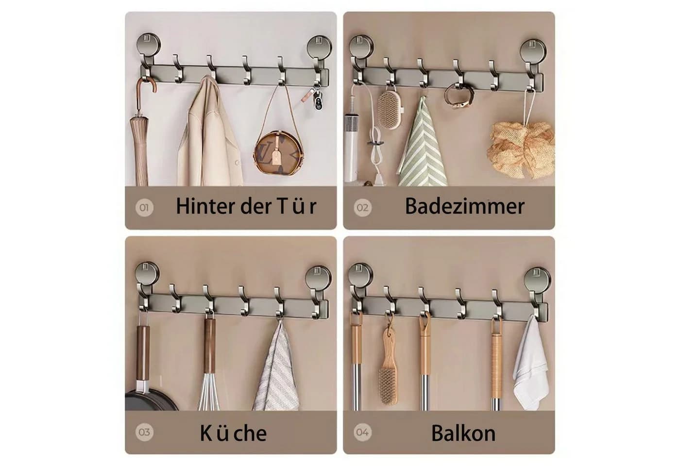 Jumpeak Wandhaken mit 6 Haken Grau Vakuum-Saugnapf - Bild 4